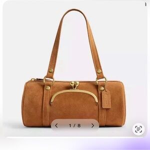 Coach Kisslock Barrel Bag Suede Barrel Shoulder Bag in Caramel (from Runway)